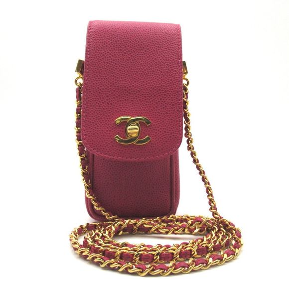 Chanel Chain Pochette Shoulder Bag Caviar Skin Grained Calf Pink - Picture 1 of 6
